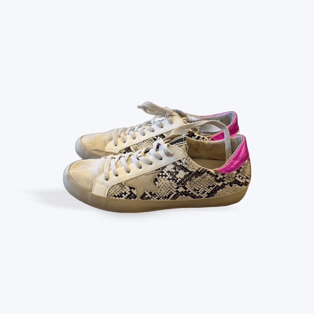 SHU SHOP Paloma Sneakers Snake Print Pink Accent‎ Lace Up Low Top Women Size 8